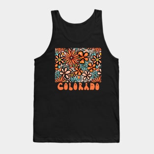 Colorado State Design | Artist Designed Illustration Featuring Colorado State Outline Filled With Retro Flowers with Retro Hand-Lettering Tank Top